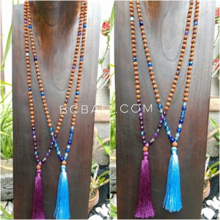 4color radraksha mala tassels necklace with glass beads